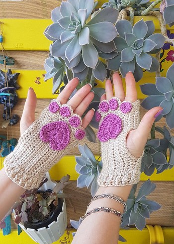 Kedi Patili Rengarenk El Örgüsü Eldiven - Görsel 4