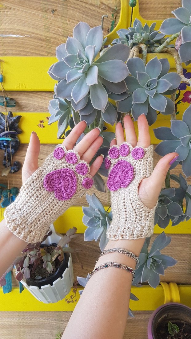 Kedi Patili Rengarenk El Örgüsü Eldiven - Görsel 4