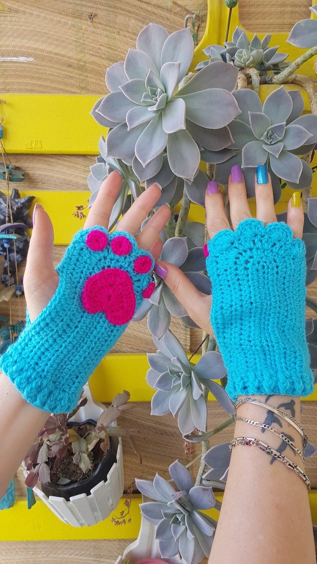 Kedi Patili Rengarenk El Örgüsü Eldiven - Görsel 5