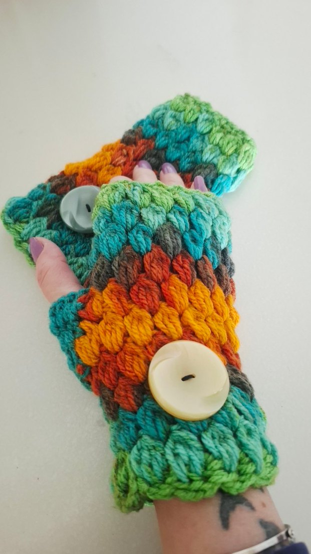 Gökkuşağı Renkli El Örgüsü Bohem Eldiven - Görsel 2