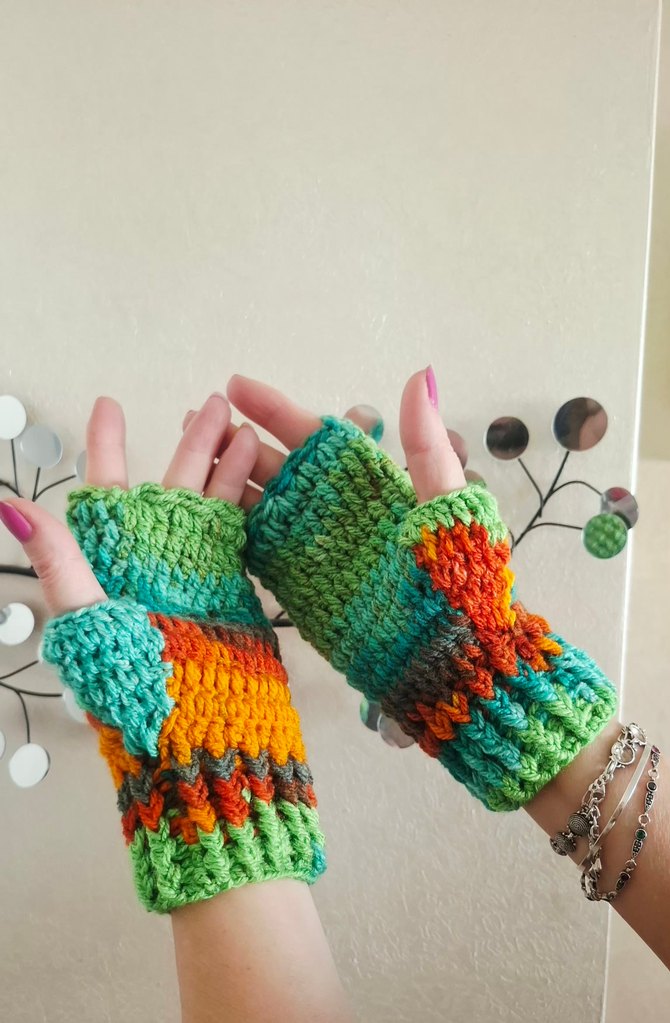 Gökkuşağı Renkli Bohem Örgü Parmaksız Eldiven - Görsel 5