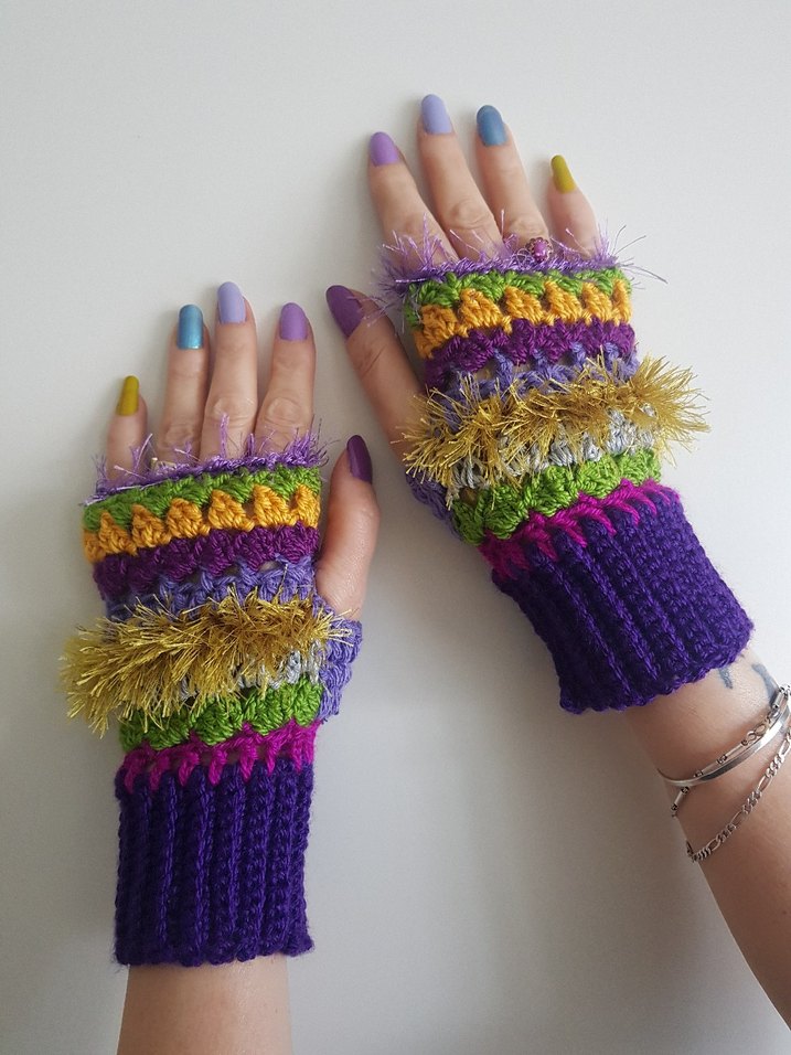 Mor Yeşil Örgü BohemTasarım Eldiveni - Görsel 4