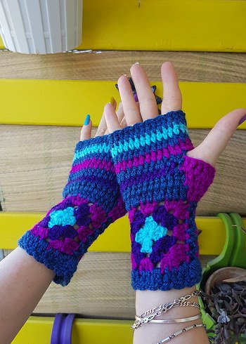 Mavi Mori Bohem Örgü Tasarım Eldiven - Görsel 2