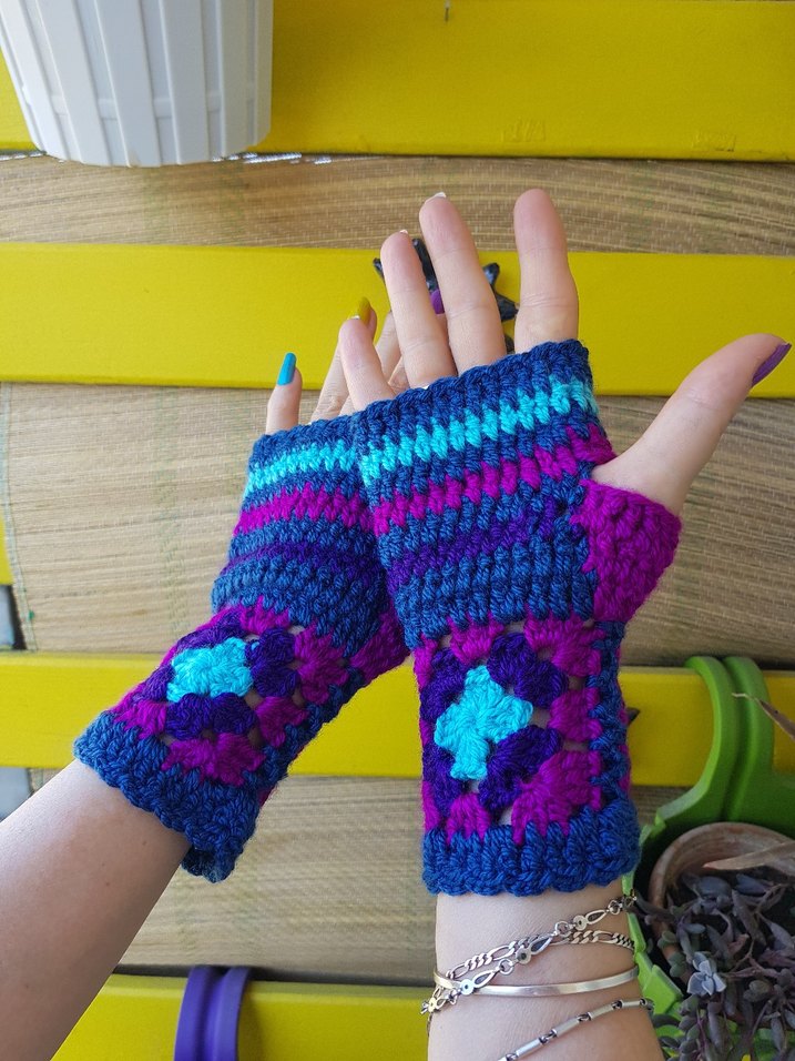 Mavi Mori Bohem Örgü Tasarım Eldiven - Görsel 2