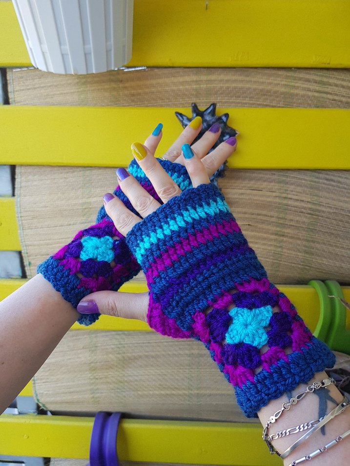 Mavi Mori Bohem Örgü Tasarım Eldiven - Görsel 3