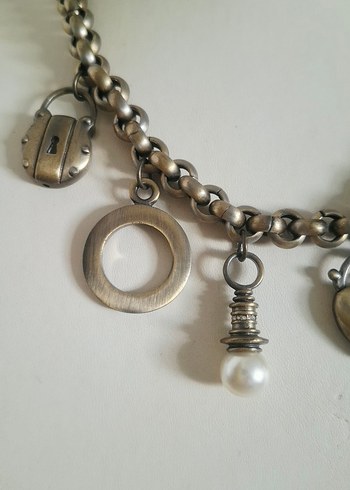 Antik Eskitme İncili Taşlı Tasarım Kolye - Görsel 2