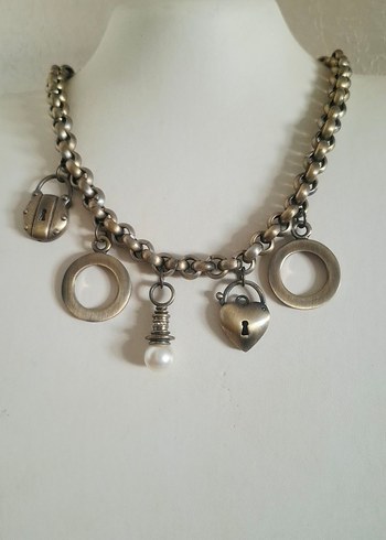 Antik Eskitme İncili Taşlı Tasarım Kolye - Görsel 4