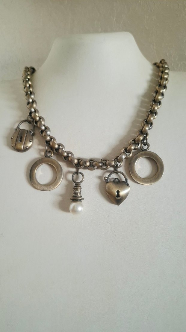 Antik Eskitme İncili Taşlı Tasarım Kolye - Görsel 4