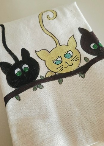 Ham Bez Kedi Montürlü El Boyaması Alışveriş Çantası - Görsel 7