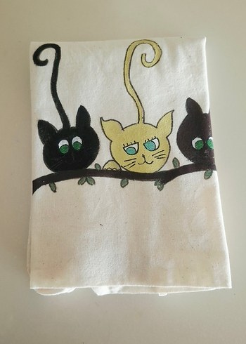 Ham Bez Kedi Montürlü El Boyaması Alışveriş Çantası - Görsel 3