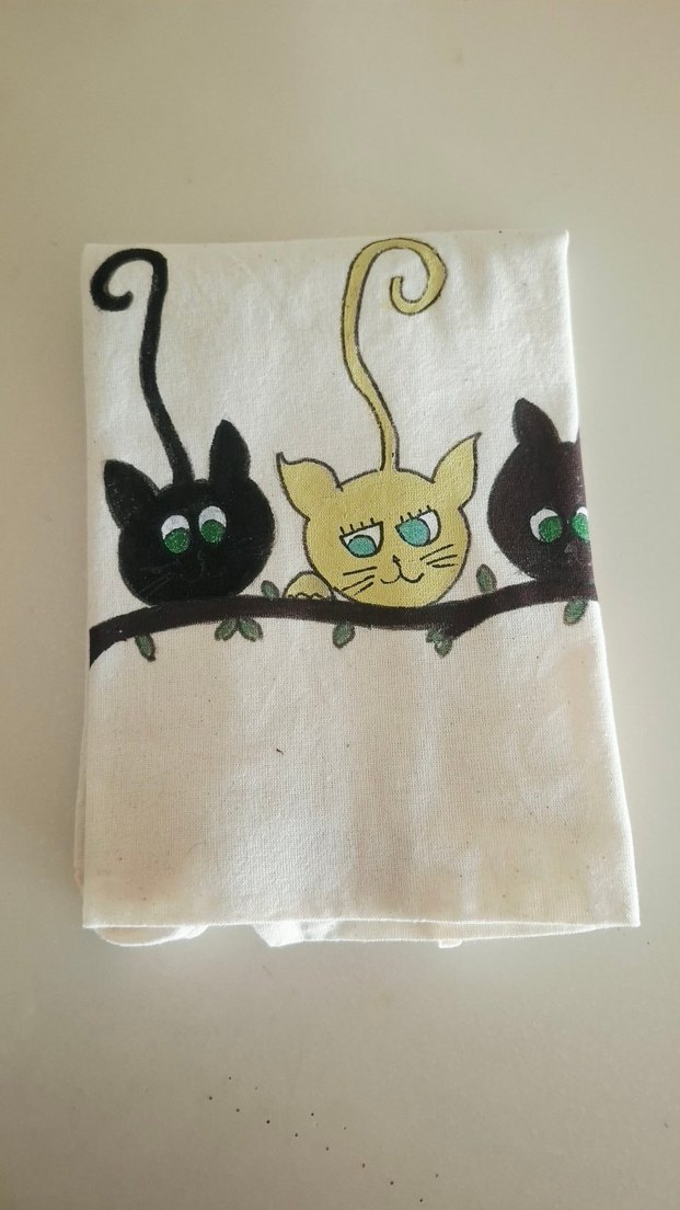 Ham Bez Kedi Montürlü El Boyaması Alışveriş Çantası - Görsel 3