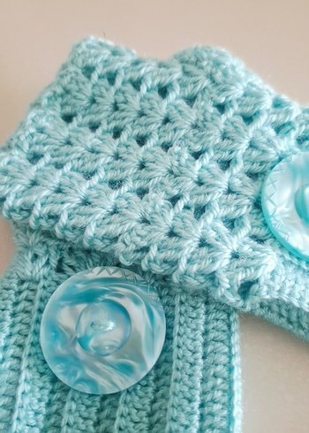 Mavi Örgü Bohem Düğmeli Kadın Eldiveni - Görsel 7