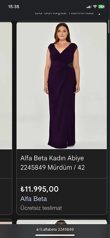 42 Beden Alfabeta abiye elbise