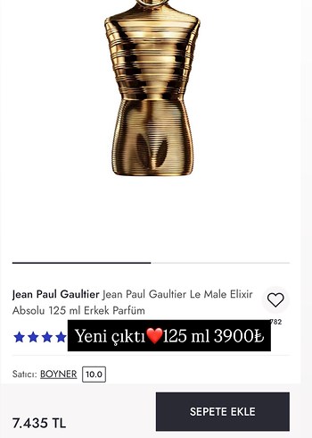 Alım yapmay Jean Paul Gaultier Le Male Elixir 125 ml Erke