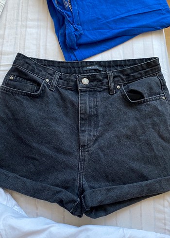 Kadın siyah kot Düğmeli Rahat Denim Şort