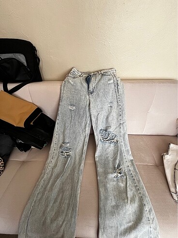 wide leg yırtık detaylı kot pant