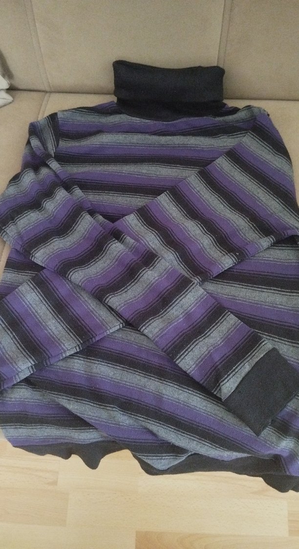 Mor Çizgili Balıkçı Yaka Kadın Kazak - Görsel 2