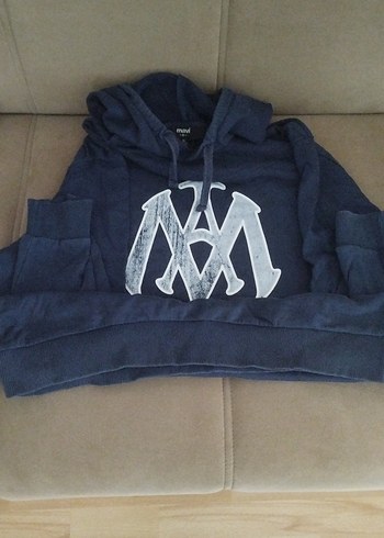 Kapüşonlu, Baskılı Gri Mavi Sweatshirt - Görsel 3