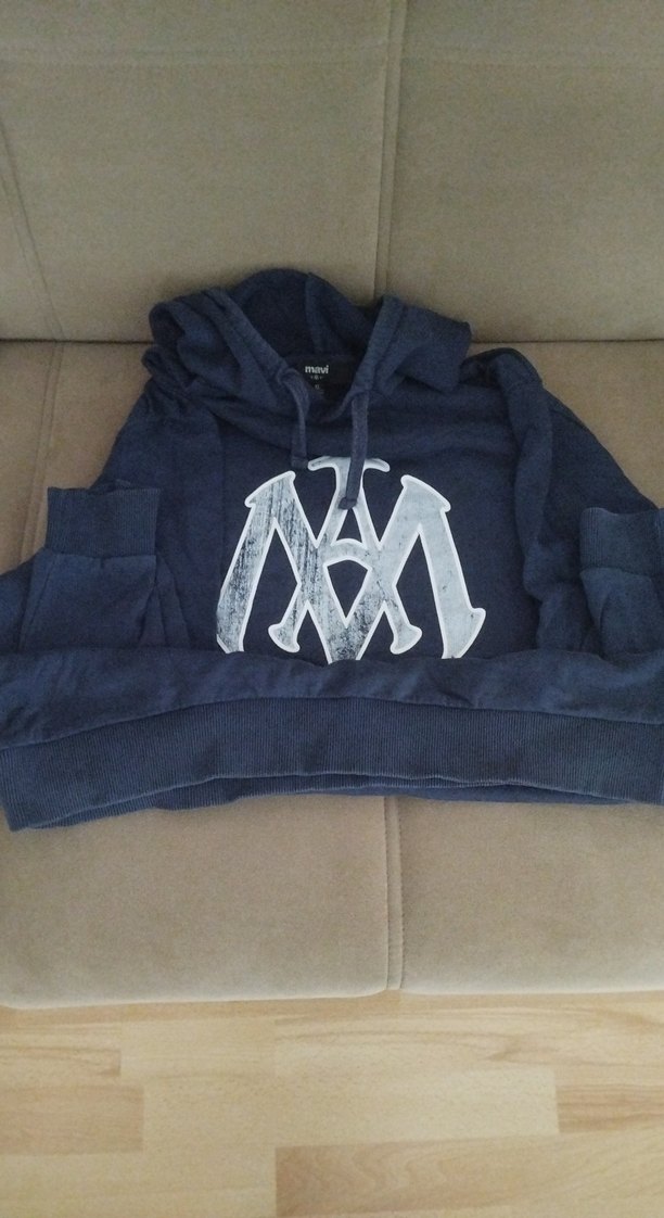 Kapüşonlu, Baskılı Gri Mavi Sweatshirt - Görsel 3