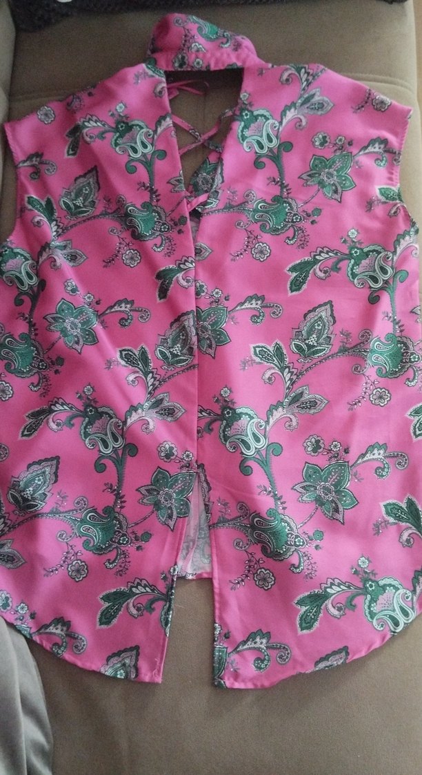 Düğmeli Pembe Çiçekli Kolsuz Bohem Gömlek - Görsel 3