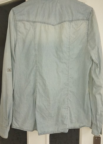 Kadın Gri Düğmeli Denim Gömlek - Görsel 3