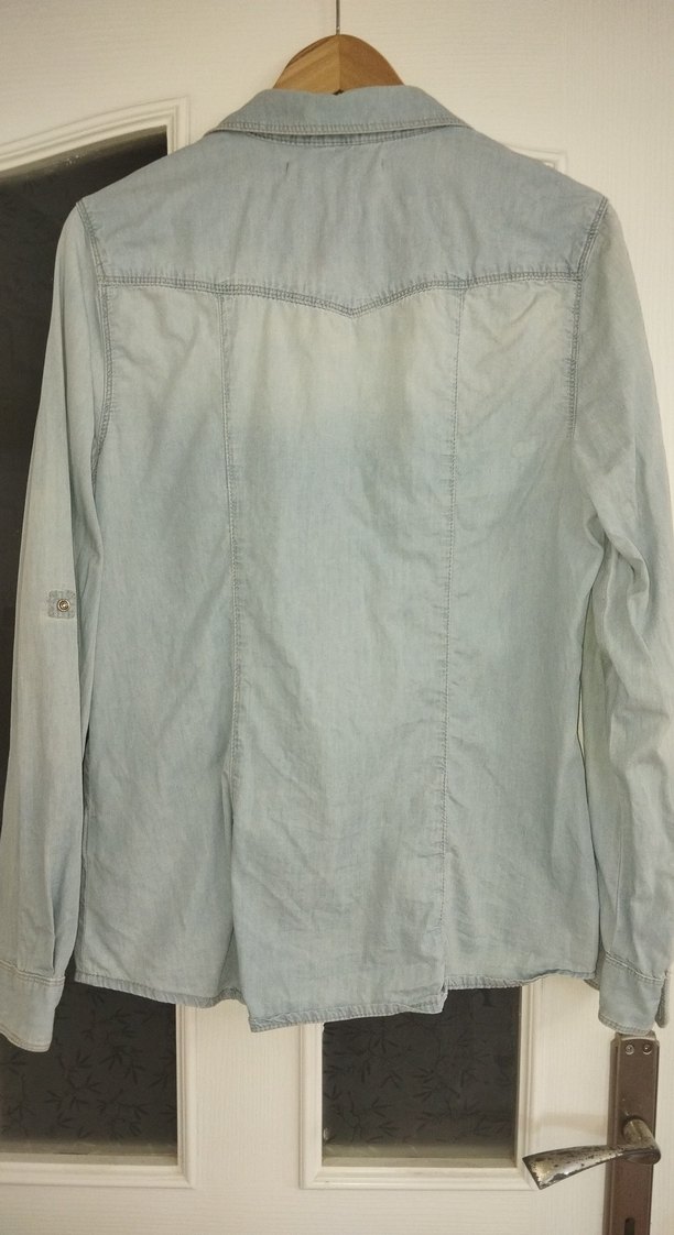 Kadın Gri Düğmeli Denim Gömlek - Görsel 3