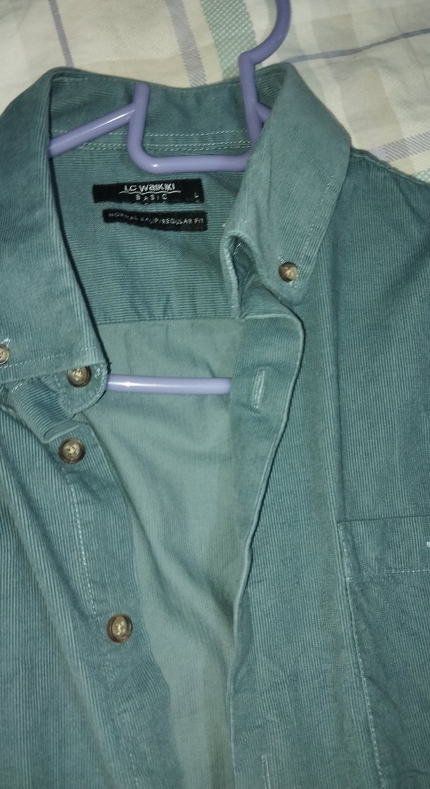 petrol mavisi Erkek Keten Gömlek Düğmeli Uzun Kollu - Görsel 2