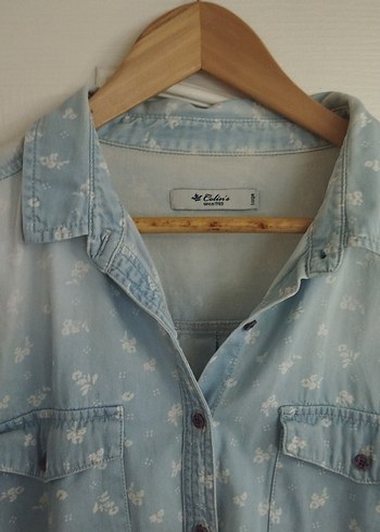 Düğmeli Açık Mavi Denim Kadın Gömlek - Görsel 2