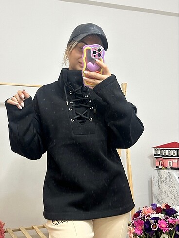 diğer Beden siyah Renk Oversize Şardonlu Sweeatshirt