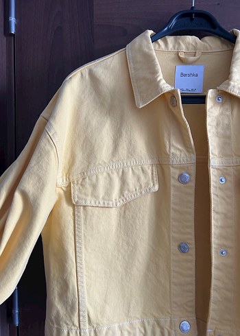 l Beden Sarı Düğmeli Kadın Denim Ceket