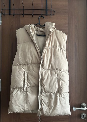 Diğer Bej Kapüşonlu Fermuarlı Kadın Yelek