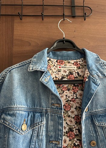 l Beden mavi Renk Düğmeli Mavi Kadın Denim Ceket