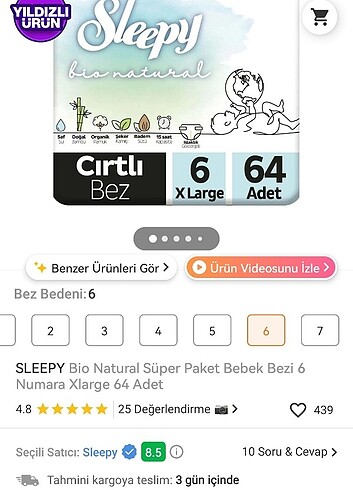 Sleepy bio natural 6 beden bebek bezi