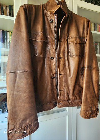 Düğmeli Kahverengi Deri Erkek Ceket - Görsel 5