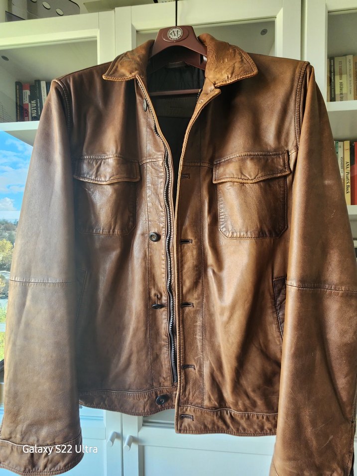 Düğmeli Kahverengi Deri Erkek Ceket - Görsel 3