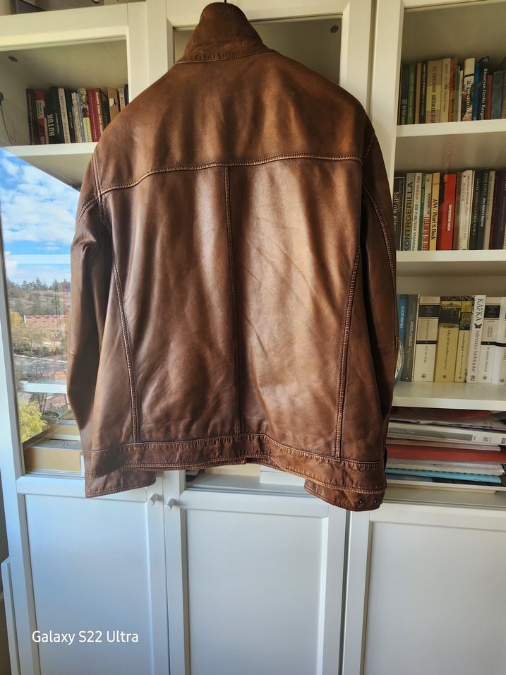 Düğmeli Kahverengi Deri Erkek Ceket - Görsel 4