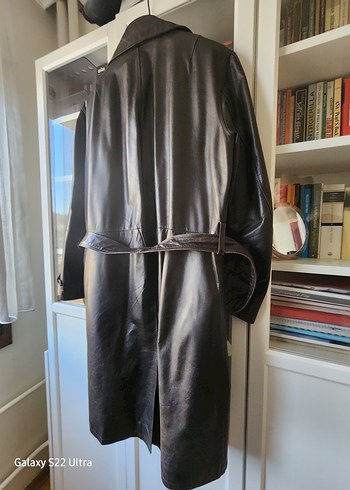 Düğmeli Uzun Kahverengi Deri erkek pardesü - Görsel 2