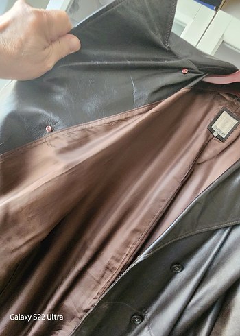 Düğmeli Uzun Kahverengi Deri erkek pardesü - Görsel 5