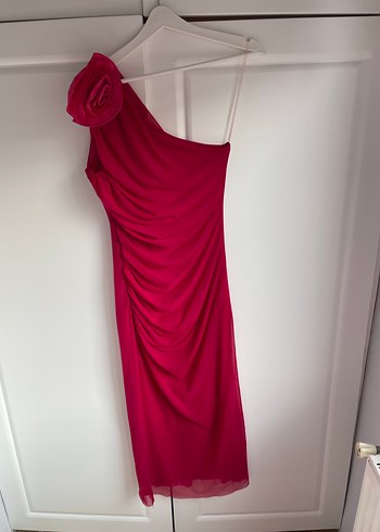 Pembe Drapeli Tek Omuz Abiye Elbise - Görsel 2