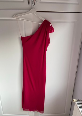 Pembe Drapeli Tek Omuz Abiye Elbise - Görsel 9