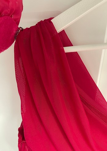 Pembe Drapeli Tek Omuz Abiye Elbise - Görsel 5