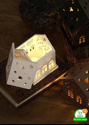 Beyaz Kalp Desenli Mumluk silikon kalıp Ev Şeklinde - Görsel 8