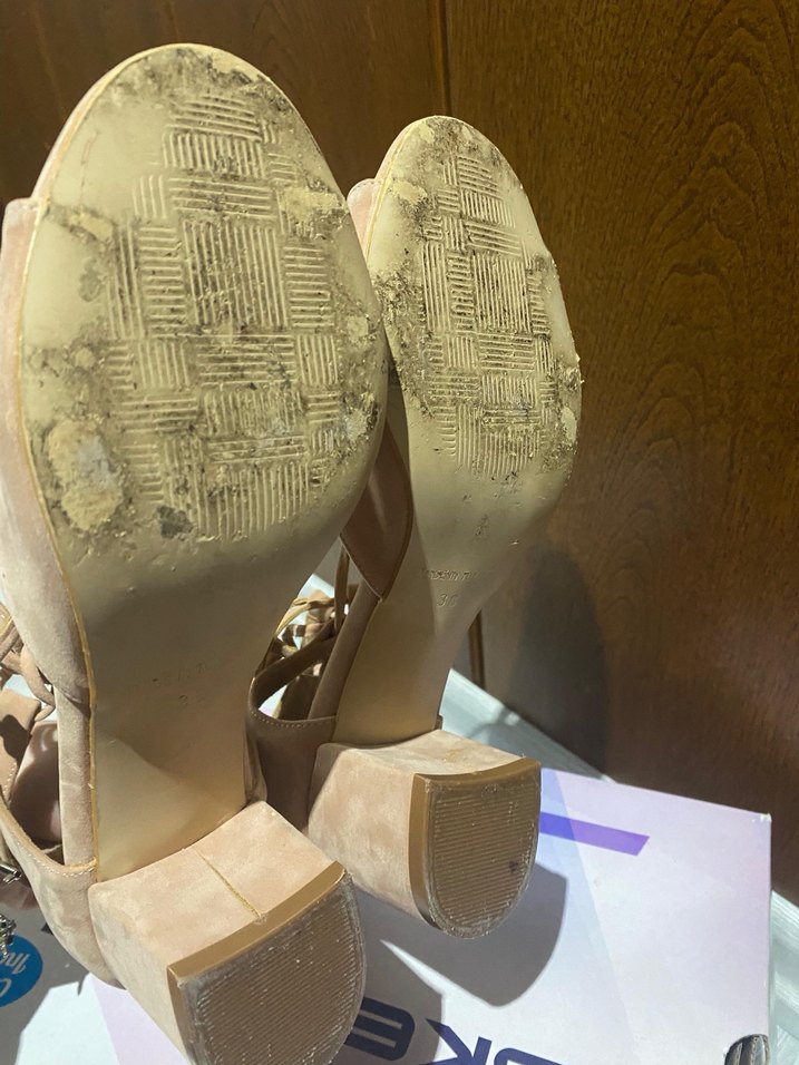 Bej Süet Dolgu Topuklu Kadın Sandalet - Görsel 3