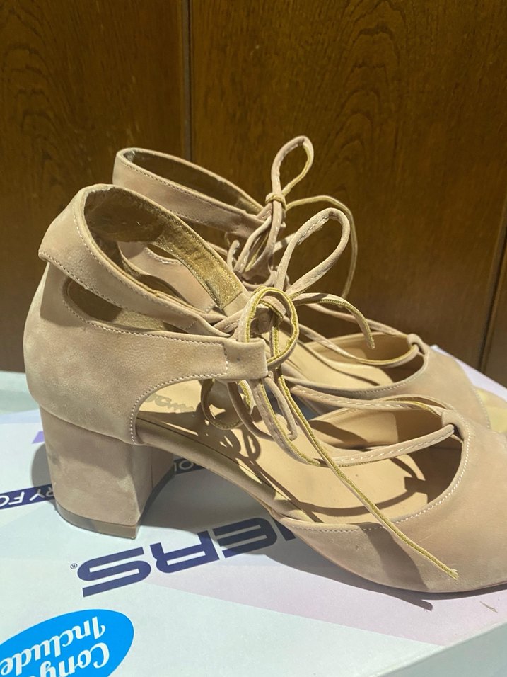 Bej Süet Dolgu Topuklu Kadın Sandalet - Görsel 4