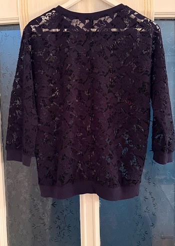 Lacivert Dantel İşlemeli Kadın Bluz - Görsel 5