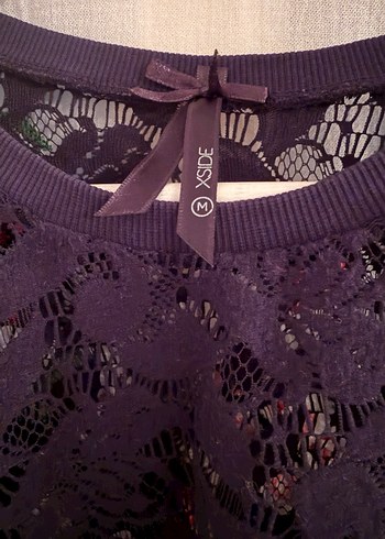 Lacivert Dantel İşlemeli Kadın Bluz - Görsel 4