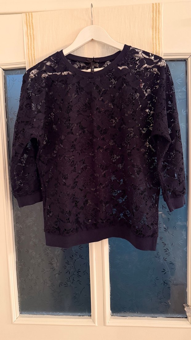 Lacivert Dantel İşlemeli Kadın Bluz - Görsel 2