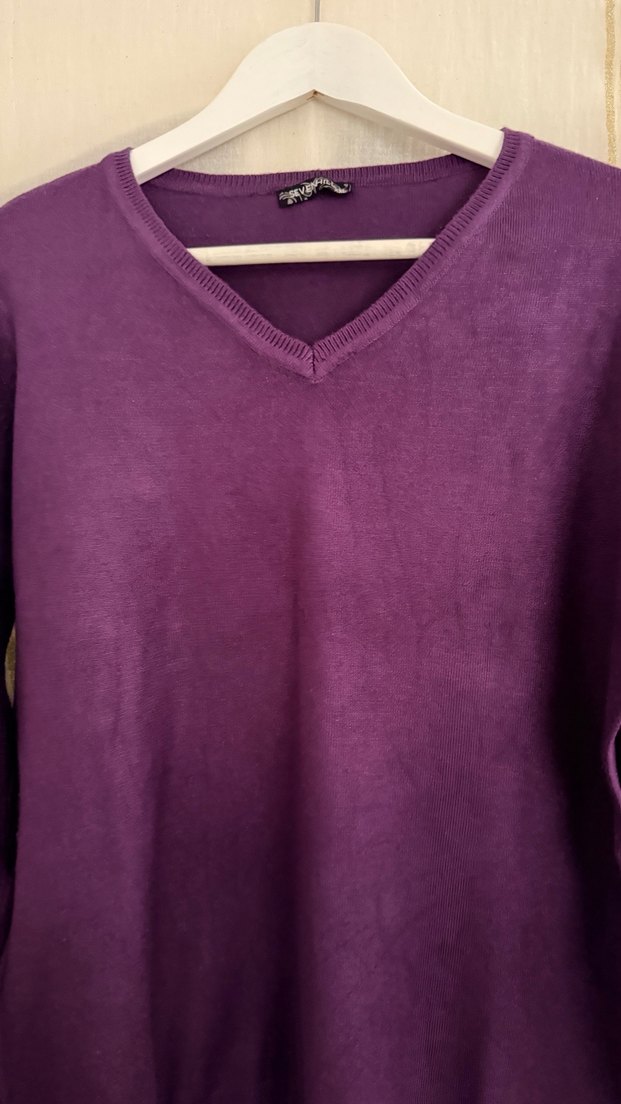 Mor V Yaka Kadın Kazak - Görsel 2