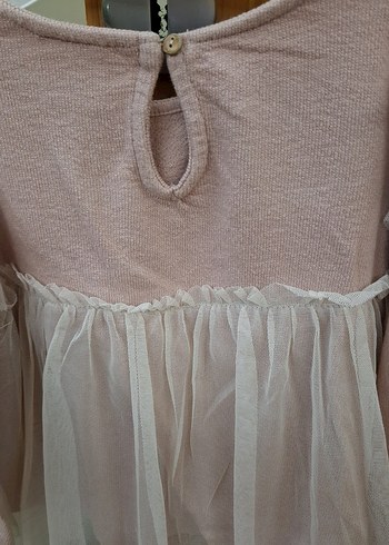 Uzun Kollu Bej Pamuklu Kız Elbisesi Zara - Görsel 4