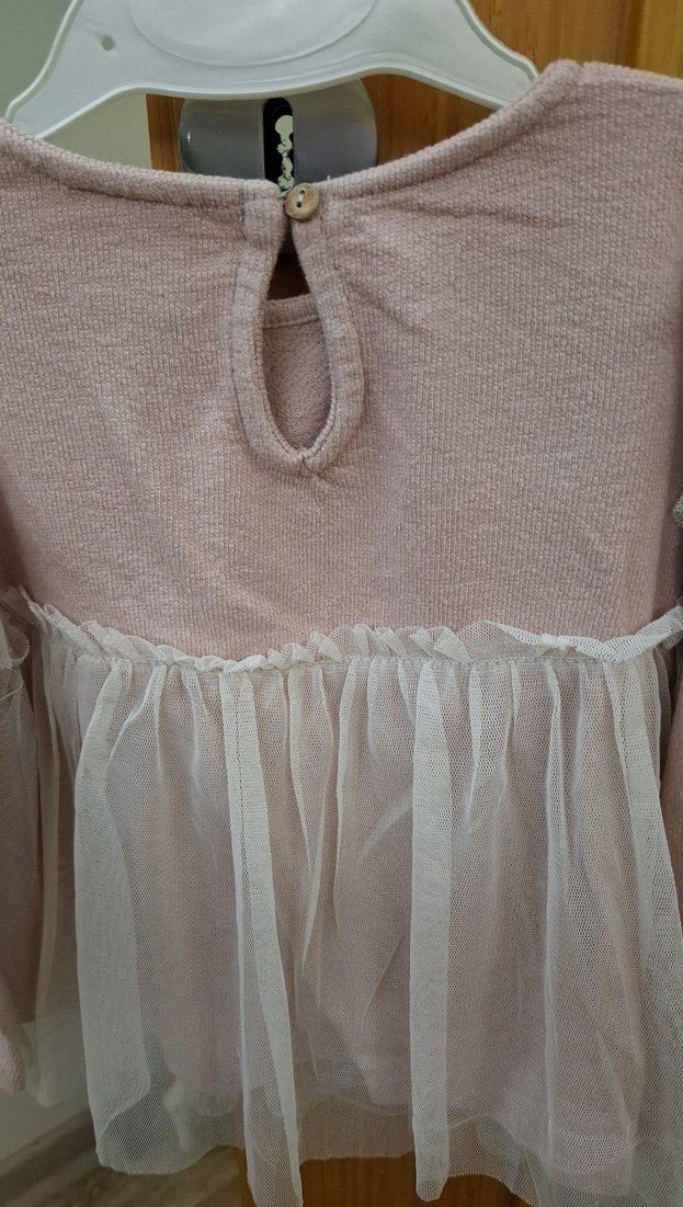 Uzun Kollu Bej Pamuklu Kız Elbisesi Zara - Görsel 4